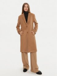 Calvin Klein Płaszcz wełniany K20K207701 Beżowy Regular Fit. Brązowe płaszcze damskie Calvin Klein, na zimę, bez wzorów, z syntetyku, bez kołnierzyka, bez kaptura. Za 1,189.00 zł.