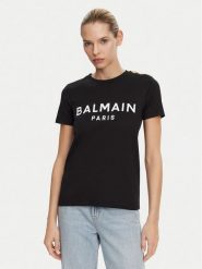 Balmain T-Shirt BF1EF005BB02 Czarny Regular Fit. Czarne t-shirty damskie Balmain, s, bez wzorów, z bawełny, bez kołnierzyka, bez ramiączek. Za 1,659.00 zł.