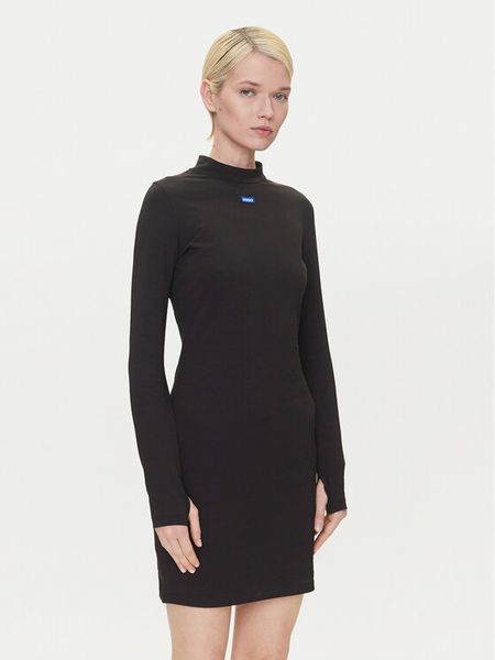 HUGO Sukienka codzienna Nilla 50545016 Czarny Slim Fit. Czarne sukienki damskie Hugo, na co dzień, xs, bez wzorów, z bawełny, bez kołnierzyka, bez ramiączek, proste. Za 309.99 zł.