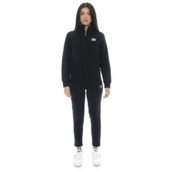 Bluza z bawełna z zamek błyskawiczny na co dzień. Czarne bluzy damskie LEONE 1947 APPAREL, bez wzorów, z bawełny, sportowe, bez ramiączek, bez kaptura. W wyprzedaży za 191.51 zł.