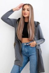 Bluza z ozdobną taśmą grafitowa. Szare bluzy damskie KESI, l, bez wzorów, z bawełny, bez ramiączek, z kapturem. Za 263.47 zł.