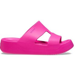 Klapki damskie sportowe Crocs GETAWAY PLATFORM H-STRAP. Czerwone klapki damskie Crocs, bez wzorów, sportowe, bez obcasa, bez zapięcia. Za 169.00 zł.
