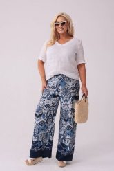 Satynowe spodnie Marina PLUS SIZE OVERSIZE XXL. Białe spodnie materiałowe damskie Moda Size Plus Iwanek, bez wzorów, z materiału, eleganckie, plus size, krótkie. Za 269.90 zł.