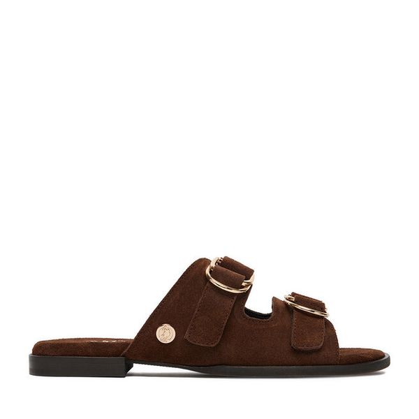 Klapki U.S. Polo Assn. Brązowe klapki damskie U.S. Polo Assn., bez wzorów, bez obcasa, bez zapięcia. Za 151.99 zł.
