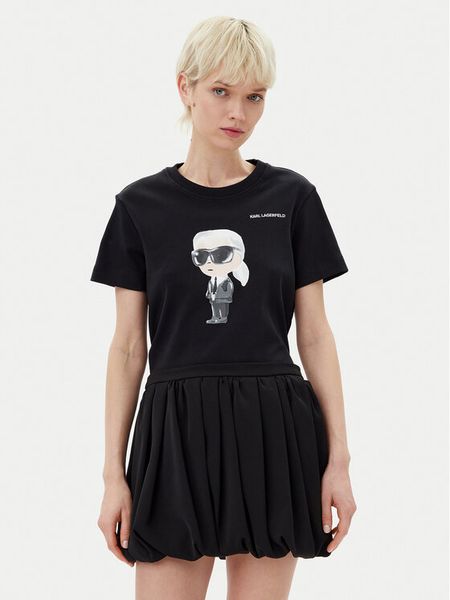 KARL LAGERFELD T-Shirt A1W17130 Czarny Regular Fit. Czarne t-shirty damskie KARL LAGERFELD, xl, bez wzorów, z bawełny, bez kołnierzyka, bez ramiączek. Za 459.99 zł.