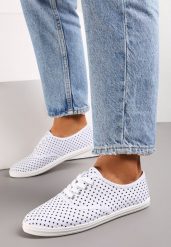 Białe Klasyczne Sznurowane Tenisówki na Płaskiej Podeszwie Efona. Białe trampki i tenisówki damskie Renee, bez wzorów, bez zapięcia. Za 39.99 zł.