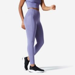 Legginsy fitness damskie Domyos 520. Zielone legginsy sportowe damskie DOMYOS, l, bez wzorów, z bawełny, z podwyższonym stanem, długie, na fitness i siłownię. Za 69.99 zł.