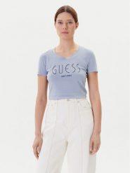 Guess T-Shirt W5YI05 J1314 Niebieski Regular Fit. Niebieskie t-shirty damskie Guess, xl, z aplikacjami, z bawełny, bez kołnierzyka, bez ramiączek. Za 109.99 zł.