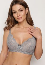 Szaro-Beżowy Biustonosz Full Cup z Ozdobną Koronką Pistaria. Szare biustonosze Born2be, bez wzorów, z koronki. Za 19.99 zł.