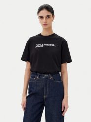 Karl Lagerfeld Jeans T-Shirt A1W17005 Czarny Relaxed Fit. Czarne t-shirty damskie Karl Lagerfeld Jeans, xs, bez wzorów, z bawełny, bez kołnierzyka, bez ramiączek. Za 149.99 zł.