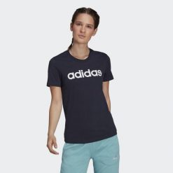 T-shirt damski z logo adidas Essentials. Białe t-shirty damskie Adidas, m, bez wzorów, z bawełny, klasyczne, bez kołnierzyka, bez ramiączek. Za 97.99 zł.