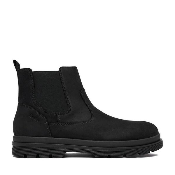 Botki Rieker. Czarne botki męskie Rieker, bez wzorów, bez obcasa, bez zapięcia. Za 449.99 zł.