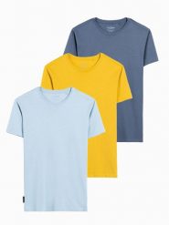 Zestaw koszulek bawełnianych BASIC 3-pak - mix V18 - Rozmiar: XL. Niebieskie t-shirty męskie Ombre Clothing, m, bez wzorów, z bawełny, bez kołnierzyka, bez ramiączek. W wyprzedaży za 82.49 zł.