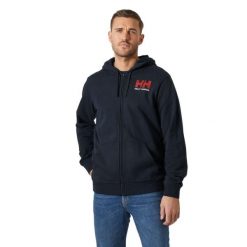 Bluza z kapturem z pełnym zamkiem błyskawicznym Helly Hansen Logo. Niebieskie bluzy sportowe męskie Helly Hansen, m, bez wzorów, z kapturem. Za 368.00 zł.