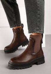 Brązowe Płaskie Botki w Stylu Sztybletów z Ozdobnymi Przeszyciami Narirae. Brązowe botki damskie Renee, na jesień, bez wzorów, z jeansu, eleganckie, bez obcasa, na obcasie, bez zapięcia. Za 139.99 zł.