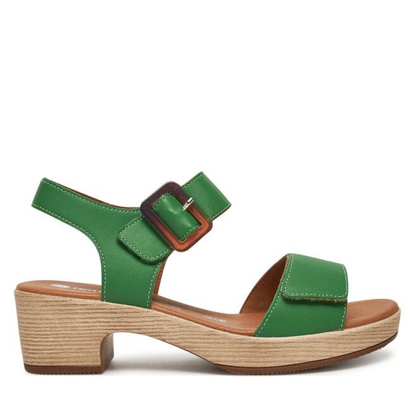 Sandały Remonte. Zielone sandały damskie Remonte, bez wzorów, bez obcasa, na słupku, bez zapięcia. Za 295.99 zł.