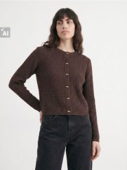 Klasyczny kardigan z ozdobnymi guzikami - dark grey jeans. Szare kardigany damskie Sinsay, l, bez wzorów, z jeansu, klasyczne, bez kołnierzyka. Za 49.99 zł.