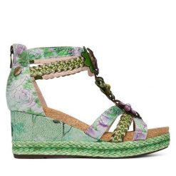 Sandały Laura Vita. Zielone sandały damskie Laura Vita, bez wzorów, bez obcasa, na koturnie, bez zapięcia. Za 449.99 zł.