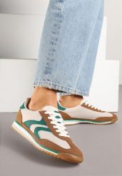 Brązowo-Zielone Sneakersy Tenisówki z Przeszyciami Julioria. Brązowe trampki i tenisówki damskie Renee, bez wzorów, z jeansu, bez zapięcia. Za 74.99 zł.