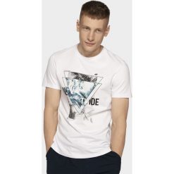 T-shirt męski TSM253 - biały. Białe t-shirty męskie 4F, m, bez wzorów, z bawełny, bez kołnierzyka, bez ramiączek. W wyprzedaży za 39.99 zł.