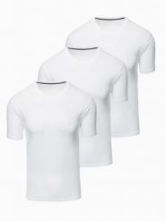 Zestaw męskich t-shirtów z okrągłym dekoltem – biały V1 - Rozmiar: S. Białe t-shirty męskie Ombre Clothing, m, bez wzorów, z bawełny, bez kołnierzyka, bez ramiączek. W wyprzedaży za 139.99 zł.