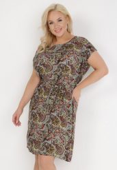 Ciemnozielona Sukienka Galis. Zielone sukienki damskie Born2be, na lato, xl, z aplikacjami, klasyczne, bez kołnierzyka, bez ramiączek, midi. Za 34.99 zł.