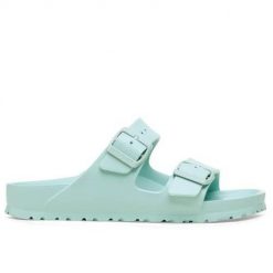 Klapki damskie Birkenstock Arizona Eva. Niebieskie klapki damskie Birkenstock, bez wzorów, z materiału, bez obcasa, bez zapięcia. Za 344.00 zł.