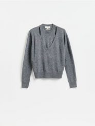 Wełniany sweter - ciemnoszary. Szare swetry nierozpinane damskie Reserved, l, bez wzorów, z dzianiny, bez kołnierzyka, bez ramiączek. Za 199.99 zł.