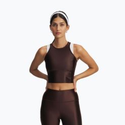 Top treningowy damski Under Armour Motion Shine Tank kona brown/black. Brązowe topy damskie Under Armour, bez wzorów, bez kołnierzyka, bez ramiączek. Za 88.99 zł.