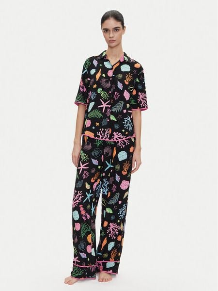 Kate Spade Piżama KSI92748 Czarny Regular Fit. Czarne piżamy damskie Kate Spade, bez wzorów, z wiskozy, bez ramiączek. Za 469.99 zł.