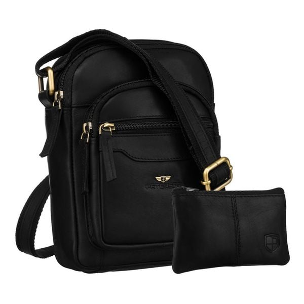 Czarna torba męska ze skóry naturalnej z saszetką w zestawie PTN M23E-OPU Peterson. Czarne saszetki i nerki męskie Peterson, ze skóry, na ramię. Za 164.99 zł.