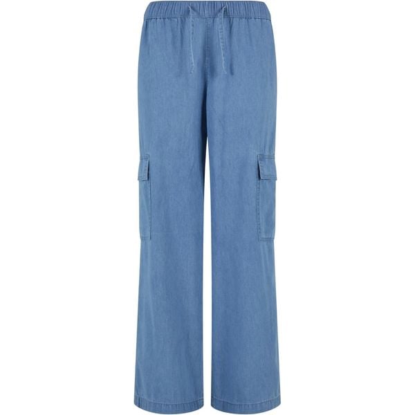Lekkie Spodnie Cargo Dla Kobiet. Niebieskie spodnie dresowe damskie Urban Classics, bez wzorów, sportowe, długie. Za 154.99 zł.