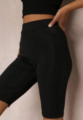 Czarne Dopasowane Szorty Biker z Gumką w Talii Netisa. Czarne szorty damskie Renee, z aplikacjami, eleganckie. Za 34.99 zł.