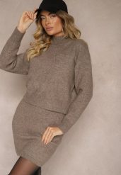 Brązowa Prosta Spódnica z Dzianiny z Domieszką Wełny z Gumką w Talii Parilae. Brązowe spódnice damskie Renee, na co dzień, bez wzorów, z dzianiny, eleganckie, mini, koszulowe. Za 99.99 zł.