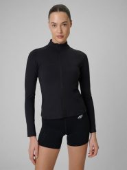 4F Bluza treningowa slim bez kaptura damska - czarna XS. Czarne bluzy damskie 4F, xs, bez wzorów, sportowe, bez ramiączek, bez kaptura. Za 179.99 zł.