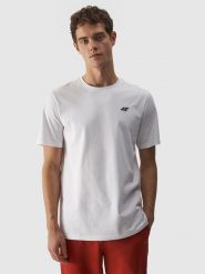 4F T-shirt regular gładki męski - biały XXL. Białe t-shirty męskie 4F, m, bez wzorów, z bawełny, bez kołnierzyka, bez ramiączek. Za 49.99 zł.