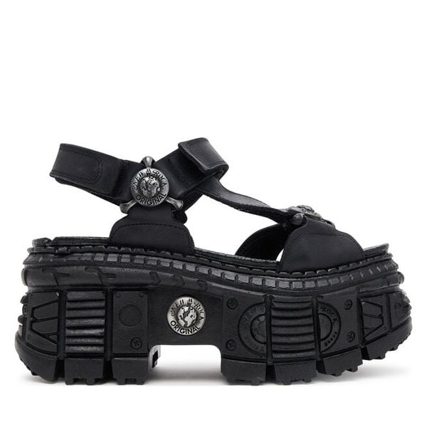 Sandały NEW ROCK. Czarne sandały damskie NEW ROCK, bez wzorów, bez obcasa, na koturnie, bez zapięcia. Za 769.99 zł.