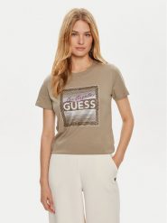 Guess T-Shirt W4YI17 I3Z14 Zielony Regular Fit. Zielone t-shirty damskie Guess, xs, z aplikacjami, z bawełny, bez kołnierzyka, bez ramiączek. Za 129.99 zł.