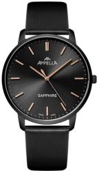 Zegarek męski Appella L70012.S2R6Q czarny. Czarne zegarki męskie Acappella, bez wzorów. Za 2,390.38 zł.