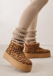 Panterkowe Krótkie Śniegowce na Grubej Podeszwie Aranwen. Śniegowce damskie Renee, z dzianiny, bez zapięcia. Za 89.99 zł.