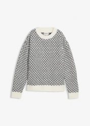 Ciepły sweter z wełną. Czarne swetry nierozpinane damskie bonprix, bez wzorów, prążkowane, bez kołnierzyka, bez ramiączek. Za 124.99 zł.