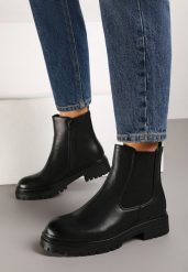 Czarne Casualowe Botki Sztyblety Nelinora. Czarne botki damskie Born2be, na zimę, bez wzorów, z jeansu, eleganckie, bez obcasa, na płaskiej podeszwie, bez zapięcia. Za 69.99 zł.