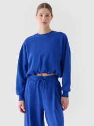 4F Bluza dresowa nierozpinana bez kaptura damska - niebieska XXL. Niebieskie bluzy damskie 4F, s, bez wzorów, z bawełny, klasyczne, bez ramiączek, bez kaptura. W wyprzedaży za 69.99 zł.