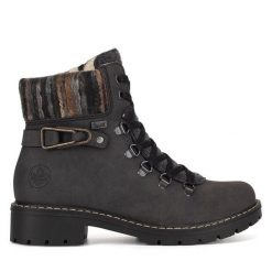 Trzewiki Rieker. Szare botki damskie Rieker, bez wzorów, bez obcasa, na płaskiej podeszwie, bez zapięcia. Za 279.99 zł.