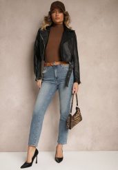 Niebieskie Jeansy o Kroju Regular Fit z Dodatkowym Ozdobnym Paskiem Delalithra. Niebieskie jeansy damskie Renee, bez wzorów, z jeansu, eleganckie. Za 119.99 zł.