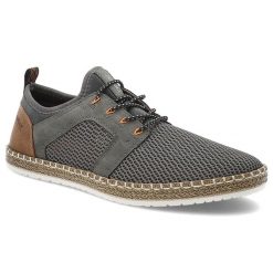 Szare Półbuty Rieker Eleganckie Obuwie Męskie. Szare półbuty męskie Rieker, na lato, bez wzorów, z gumy, bez obcasa, bez zapięcia. Za 349.00 zł.