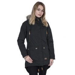 Parka Damska Wodoodporne Clea. Czarne parki damskie Trespass, l, bez wzorów, z materiału, z kapturem. Za 260.99 zł.