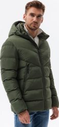 Ombre Kurtka męska puchowa C519 - ciemnozielona S. Zielone kurtki męskie Ombre, m, bez wzorów, z puchu, bez kaptura. Za 169.99 zł.