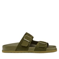 Klapki Geox. Zielone klapki męskie Geox, bez wzorów, bez zapięcia. Za 359.99 zł.