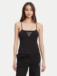Guess Top V5RP08 KCOA2 Czarny Regular Fit. Czarne topy damskie Guess, xl, z aplikacjami, z wiskozy, bez kołnierzyka, bez ramiączek. Za 129.99 zł.